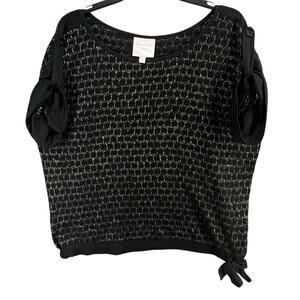 Romeo & Juliet Couture Sweater‎ Top Small Black Metallic Open Knit Relaxed Boxy